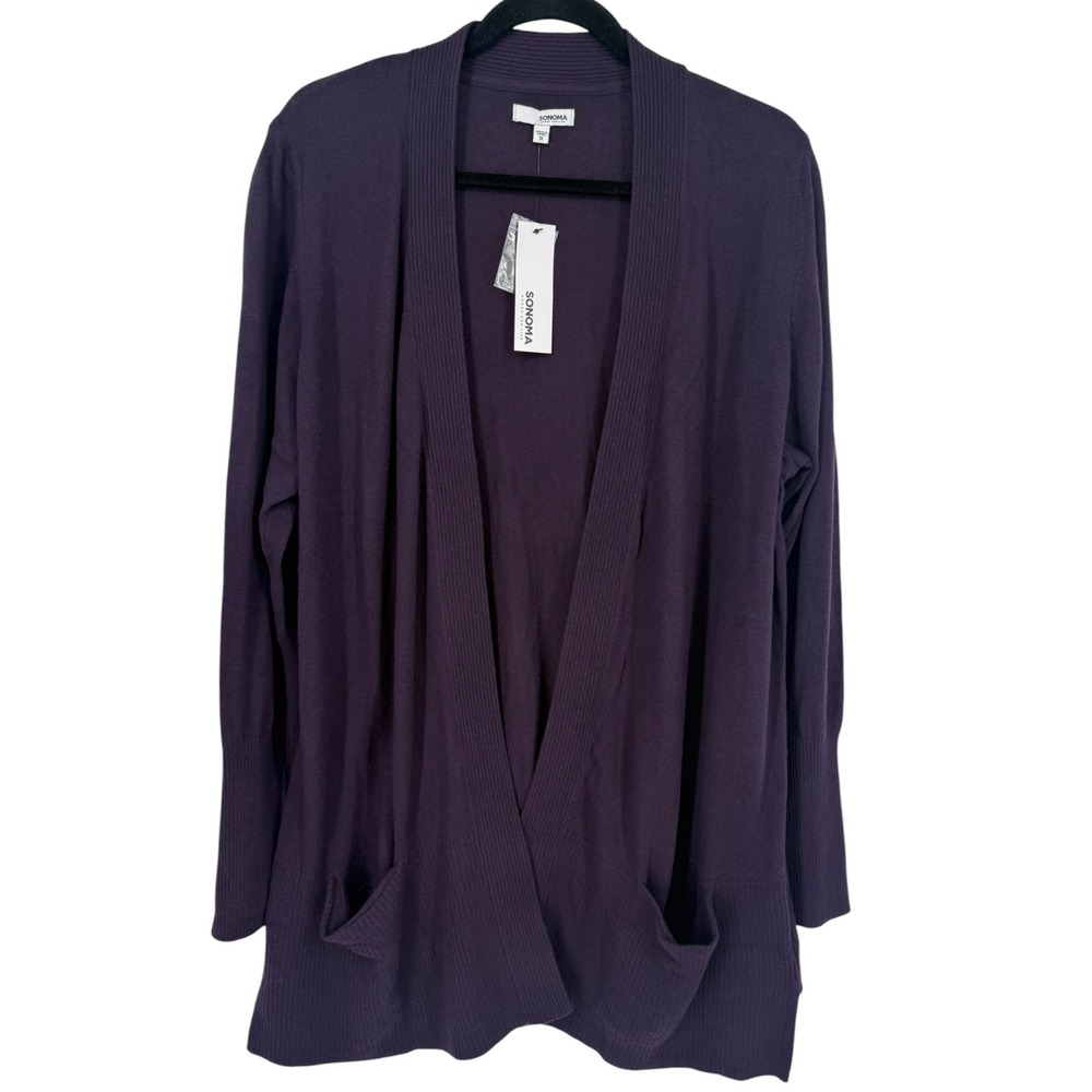 NWT Sonoma Women's Open Front Cardigan Sweater Purple Plus Size 1X Cozy Layering